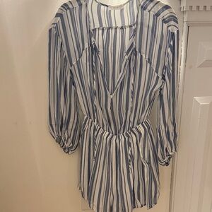 Lush Striped Blue and White Women's Romper